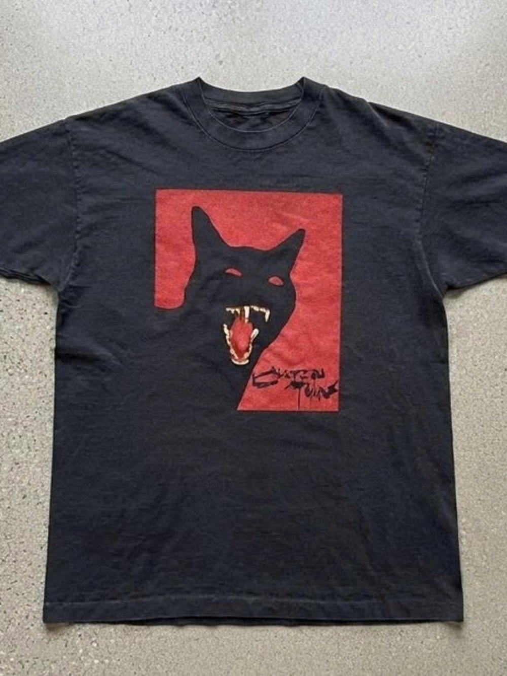 Black Graphic Tee with Red Panther Design